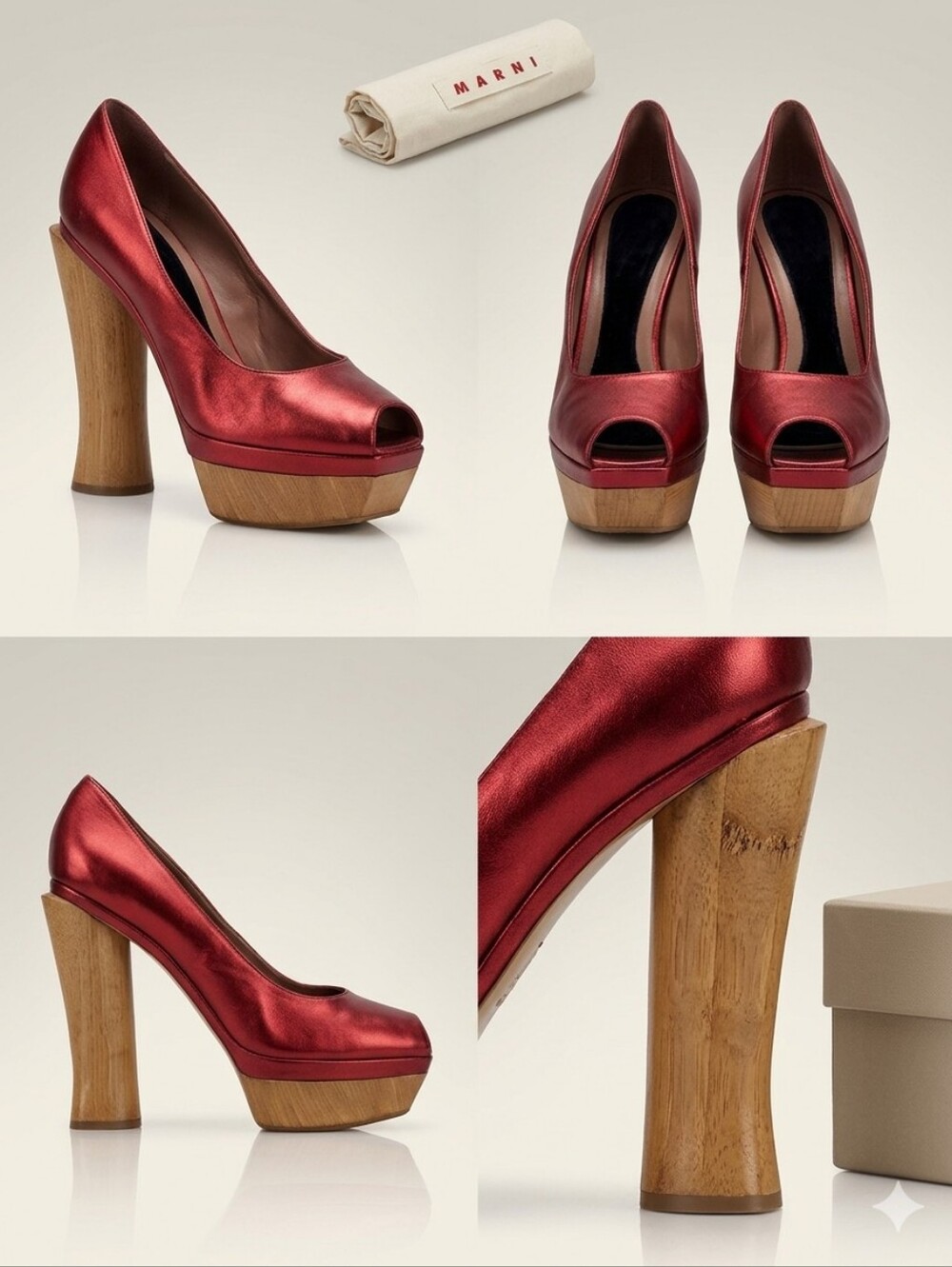 MARNI Luxury Wooden Heels‎ Women's Peep Toe Shoes Size 11 USA/ 41 Italian